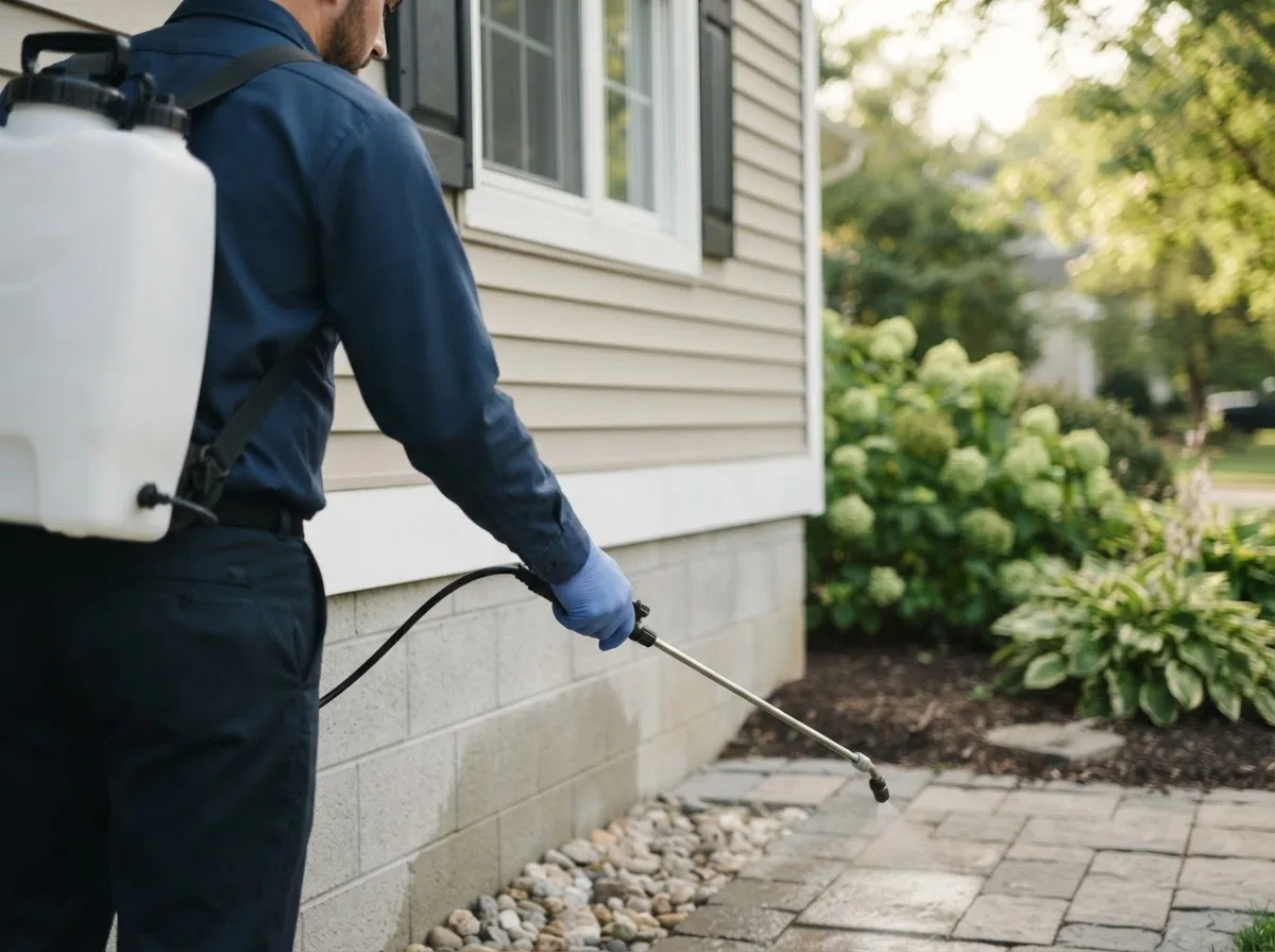 Pest control technician inspecting a home in Howes, SD